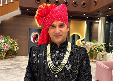Professional groom safa tying service in Delhi NCR with elegant ivory wedding pagdi by Royal Pagdi Style