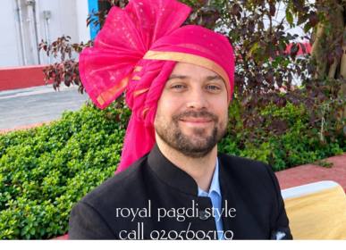 Professional groom safa tying service in Delhi NCR with elegant ivory wedding pagdi by Royal Pagdi Style