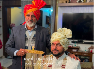 Professional groom safa tying service in Delhi NCR with elegant ivory wedding pagdi by Royal Pagdi Style
